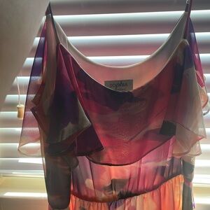 Formal, multicolor, layered midi dress. Size: 8